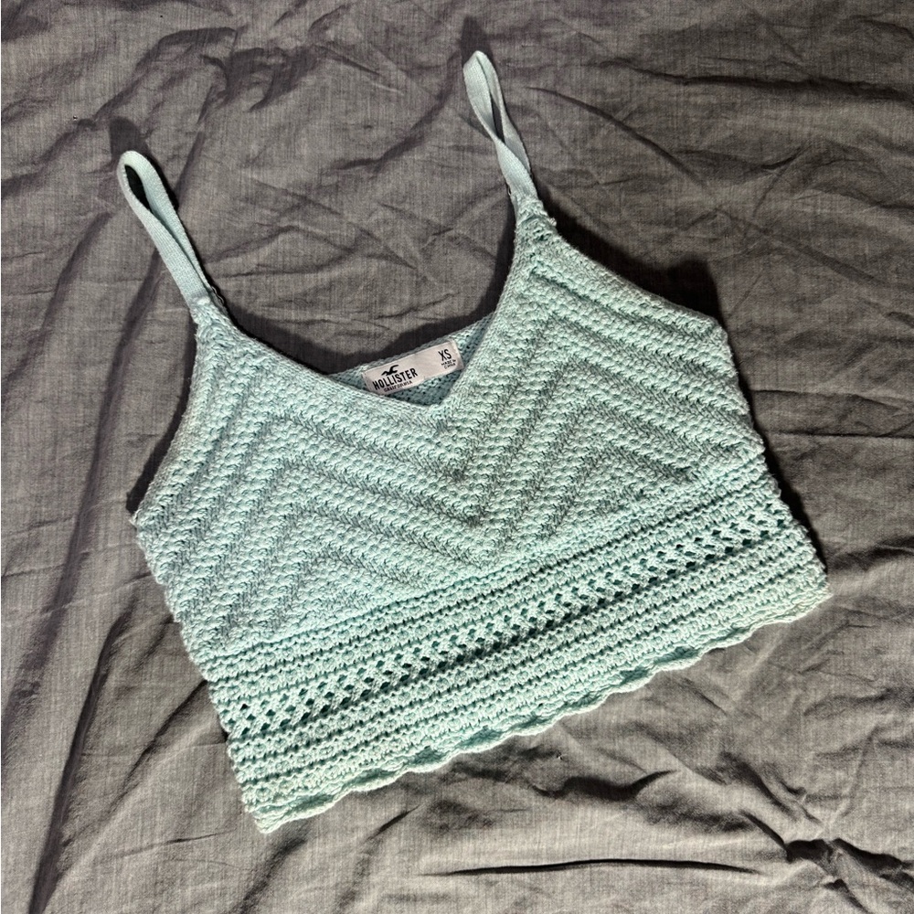 Mint Green Crochet Crop Top Woman Hollister XS